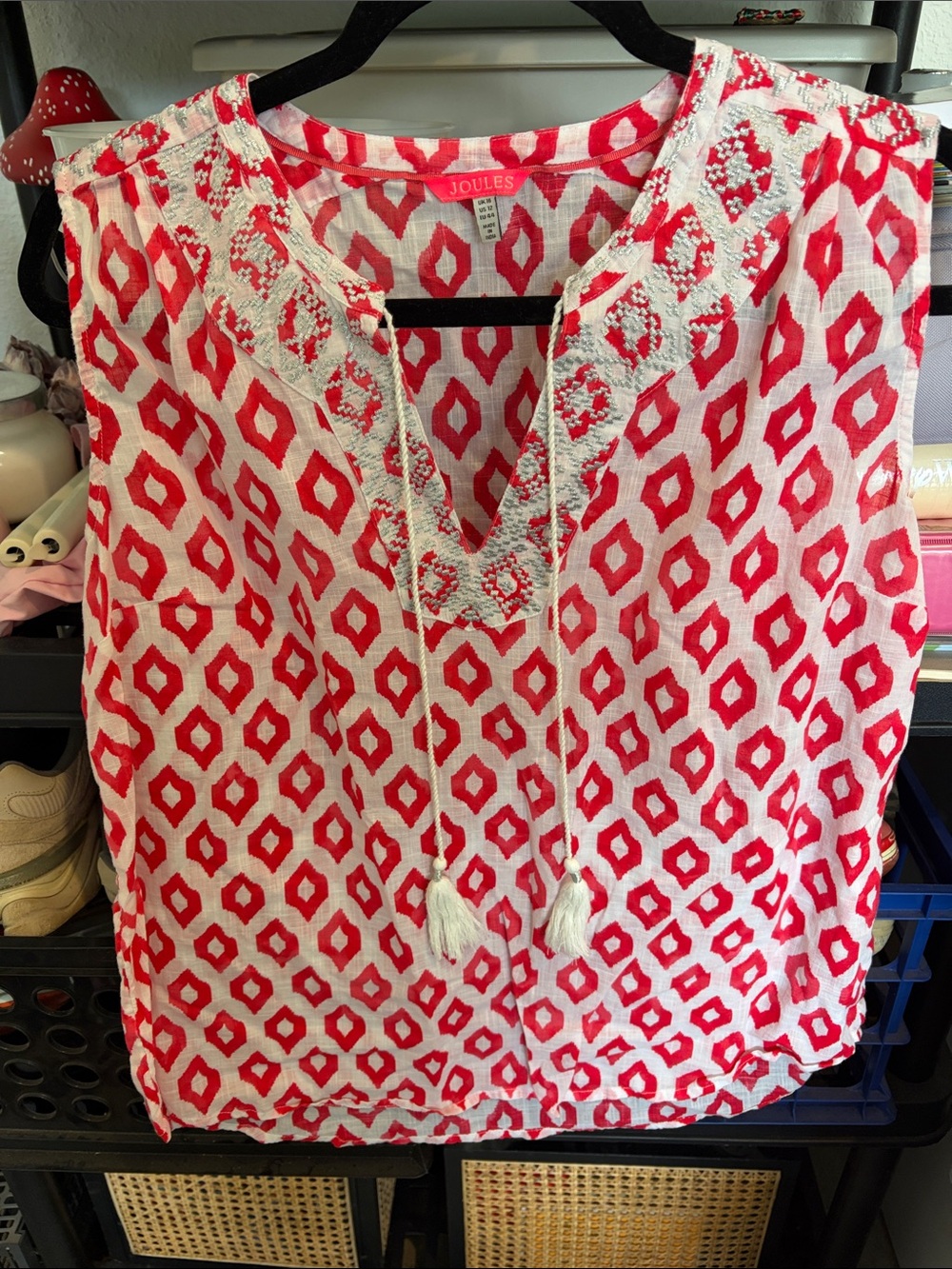 Joules Red and White Geometric Tassel Swim Cover-Up